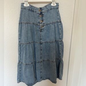 Zara (Kids) Denim Button-Front A-Line Skirt, Girls Size 10